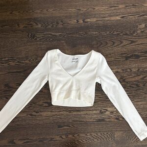 Garage White Ribbed V-Neck Crop Top